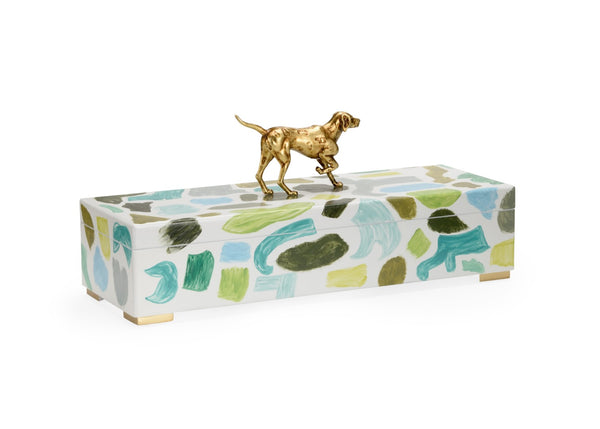 Chelsea House Pointer Handcrafted Hinged Wood Box With Vibrant Blues, Greens & Antique Gold Dog Accent For DéCor Organizing 385160