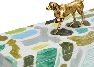 Chelsea House Pointer Handcrafted Hinged Wood Box With Vibrant Blues, Greens & Antique Gold Dog Accent For DéCor Organizing 385160