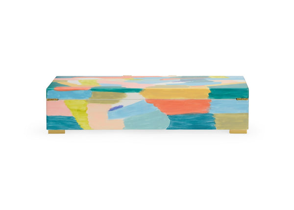 Chelsea House Multicolor Hand-Painted Wood Box With Acrylic Handle, Brass Accents & Hinged Lid — Elaine Burge Design 385161