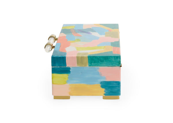 Chelsea House Multicolor Hand-Painted Wood Box With Acrylic Handle, Brass Accents & Hinged Lid — Elaine Burge Design 385161