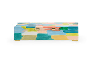 Chelsea House Multicolor Hand-Painted Wood Box With Acrylic Handle, Brass Accents & Hinged Lid — Elaine Burge Design 385161