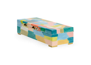 Chelsea House Multicolor Hand-Painted Wood Box With Acrylic Handle, Brass Accents & Hinged Lid — Elaine Burge Design 385161