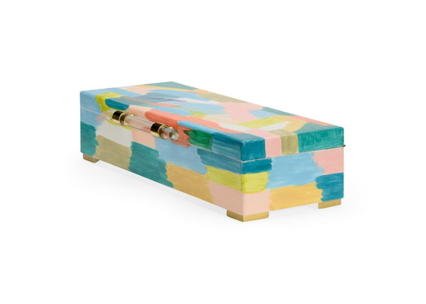 Chelsea House Multicolor Hand-Painted Wood Box With Acrylic Handle, Brass Accents & Hinged Lid — Elaine Burge Design 385161