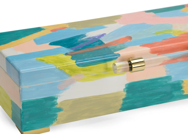 Chelsea House Multicolor Hand-Painted Wood Box With Acrylic Handle, Brass Accents & Hinged Lid — Elaine Burge Design 385161