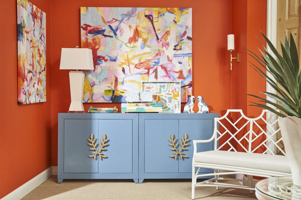 Chelsea House Multicolor Hand-Painted Wood Box With Acrylic Handle, Brass Accents & Hinged Lid — Elaine Burge Design 385161