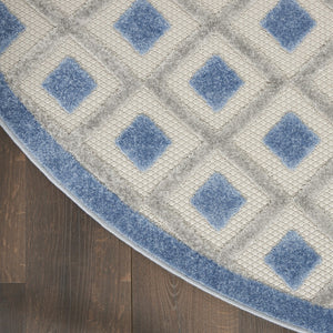 HomeRoots 5' Modern Geometric Area Rug - Durable Indoor/Outdoor Design for High-Traffic Spaces and Easy Care 8' Round Area Rug Blue Grey 385161