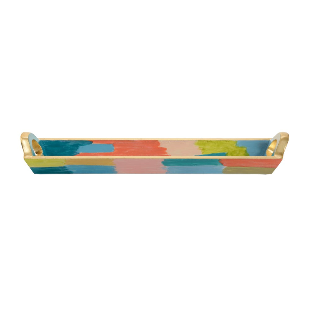 Chelsea House Rosie Hand-Painted Large Serving Tray With Antique Gold Leaf, Cutout Handles, Artisanal Entryway Catchall 385163