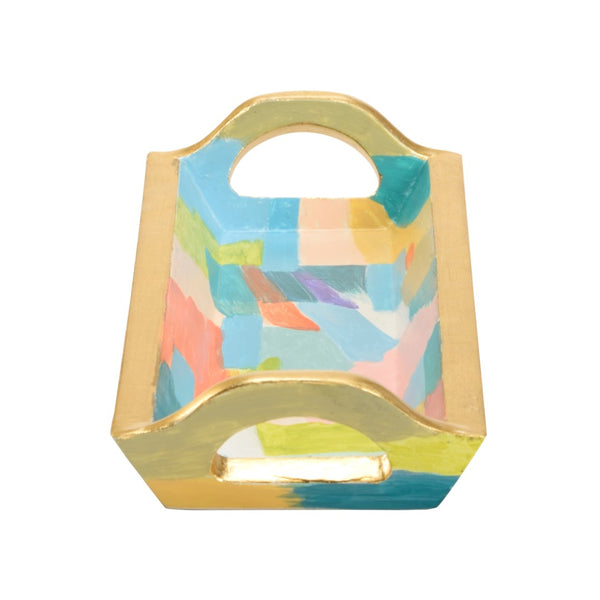 Chelsea House Rosie Hand-Painted Large Serving Tray With Antique Gold Leaf, Cutout Handles, Artisanal Entryway Catchall 385163