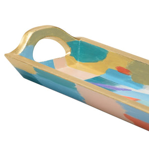 Chelsea House Rosie Hand-Painted Large Serving Tray With Antique Gold Leaf, Cutout Handles, Artisanal Entryway Catchall 385163