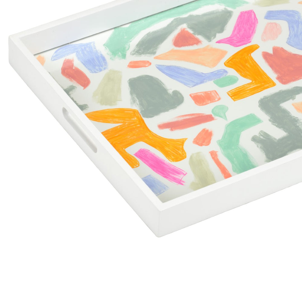 Chelsea House Coloring Hand-Painted Wood Serving Tray By Elaine Burge — Vibrant Glass-Sealed Art, Cut-Handle Design 385164