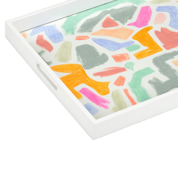 Chelsea House Coloring Hand-Painted Wood Serving Tray By Elaine Burge — Vibrant Glass-Sealed Art, Cut-Handle Design 385164