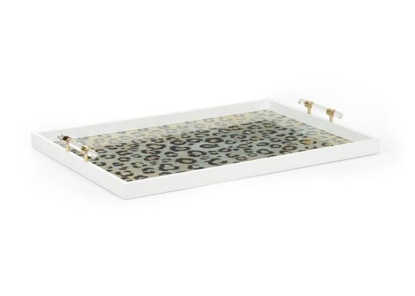 Chelsea House Leopard Tray By Elaine Burge — Safari Chic Serving & Display Tray With Glass Top, Acrylic Handles, Brass Accents 385165