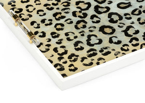 Chelsea House Leopard Tray By Elaine Burge — Safari Chic Serving & Display Tray With Glass Top, Acrylic Handles, Brass Accents 385165
