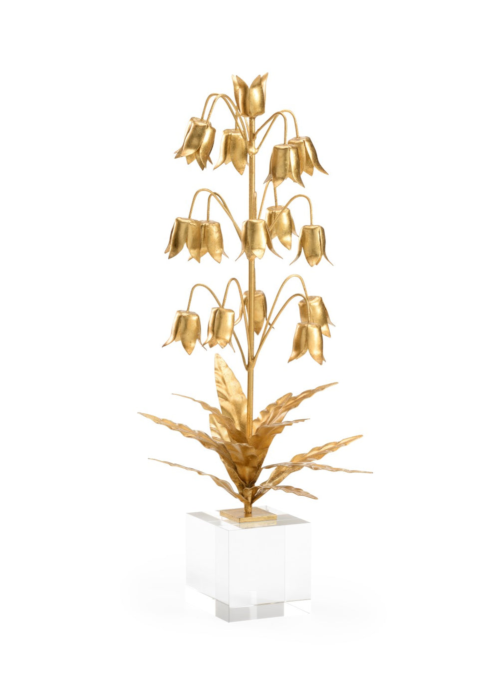 Chelsea House Lily Gold-Finished Metal Lily Of The Valley Sculpture On Crystal Base — 20" High Elegant Mantel Accent 385166