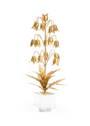 Chelsea House Lily Gold-Finished Metal Lily Of The Valley Sculpture On Crystal Base — 20" High Elegant Mantel Accent 385166