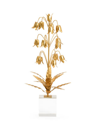Chelsea House Lily Gold-Finished Metal Lily Of The Valley Sculpture On Crystal Base — 20" High Elegant Mantel Accent 385166