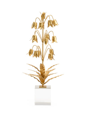 Chelsea House Lily Gold-Finished Metal Lily Of The Valley Sculpture On Crystal Base — 20" High Elegant Mantel Accent 385166