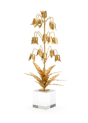 Chelsea House Lily Gold-Finished Metal Lily Of The Valley Sculpture On Crystal Base — 20" High Elegant Mantel Accent 385166