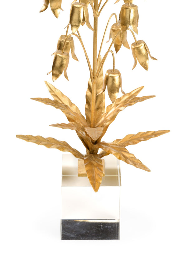 Chelsea House Lily Gold-Finished Metal Lily Of The Valley Sculpture On Crystal Base — 20" High Elegant Mantel Accent 385166