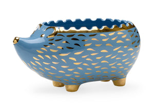 Chelsea House Hedgehog Handcrafted Bowl By Shayla Copas — Blue Glaze With Gold Accents, Decorative Catchall Bowl 385170