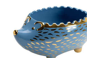 Chelsea House Hedgehog Handcrafted Bowl By Shayla Copas — Blue Glaze With Gold Accents, Decorative Catchall Bowl 385170