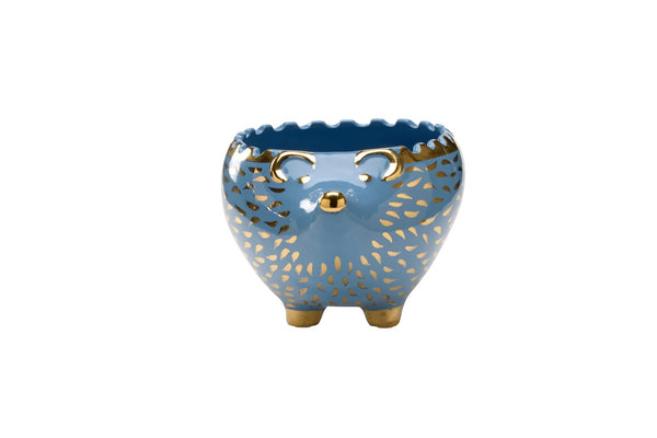 Chelsea House Hedgehog Handcrafted Bowl By Shayla Copas — Blue Glaze With Gold Accents, Decorative Catchall Bowl 385170