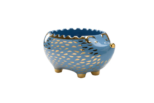 Chelsea House Hedgehog Handcrafted Bowl By Shayla Copas — Blue Glaze With Gold Accents, Decorative Catchall Bowl 385170
