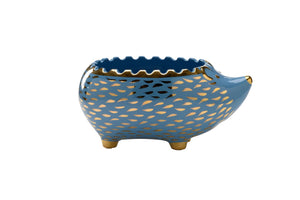 Chelsea House Hedgehog Handcrafted Bowl By Shayla Copas — Blue Glaze With Gold Accents, Decorative Catchall Bowl 385170