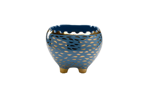 Chelsea House Hedgehog Handcrafted Bowl By Shayla Copas — Blue Glaze With Gold Accents, Decorative Catchall Bowl 385170