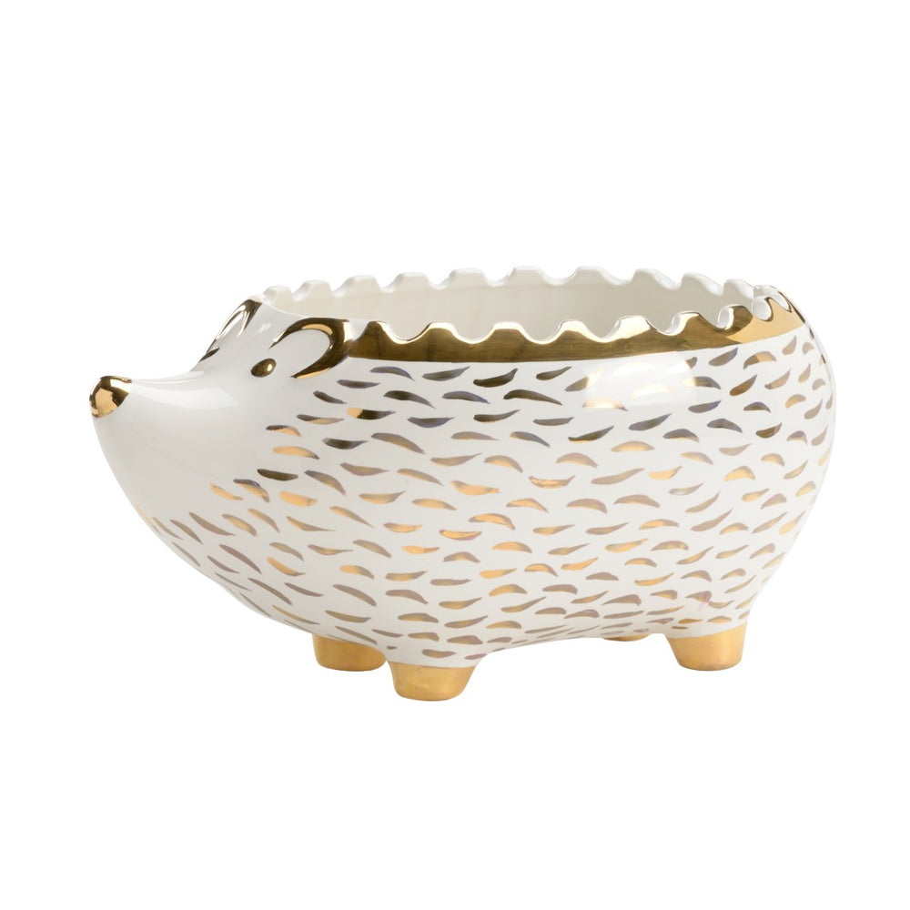 Chelsea House Hedgehog Shayla Copas White & Gold Ceramic Bowl — Whimsical Trinket Dish, Jewelry Tray, Snack Server 385171