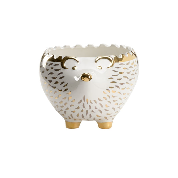 Chelsea House Hedgehog Shayla Copas White & Gold Ceramic Bowl — Whimsical Trinket Dish, Jewelry Tray, Snack Server 385171