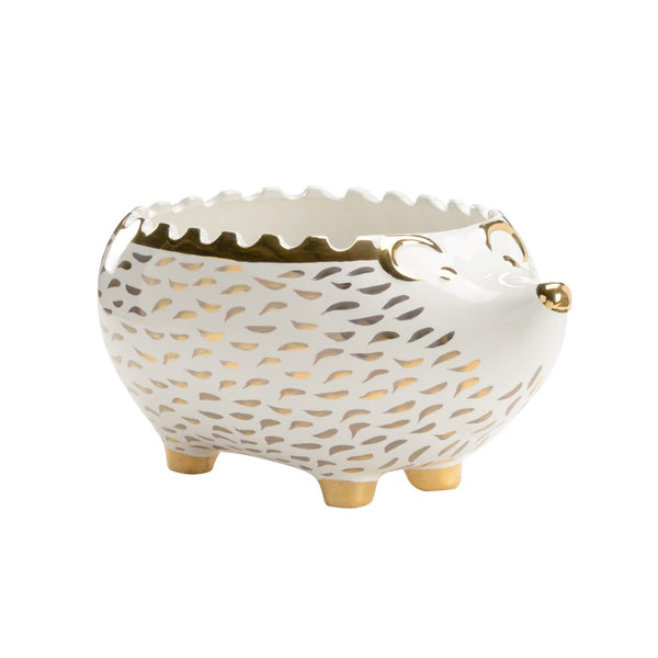 Chelsea House Hedgehog Shayla Copas White & Gold Ceramic Bowl — Whimsical Trinket Dish, Jewelry Tray, Snack Server 385171