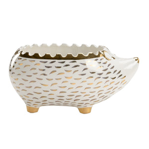 Chelsea House Hedgehog Shayla Copas White & Gold Ceramic Bowl — Whimsical Trinket Dish, Jewelry Tray, Snack Server 385171