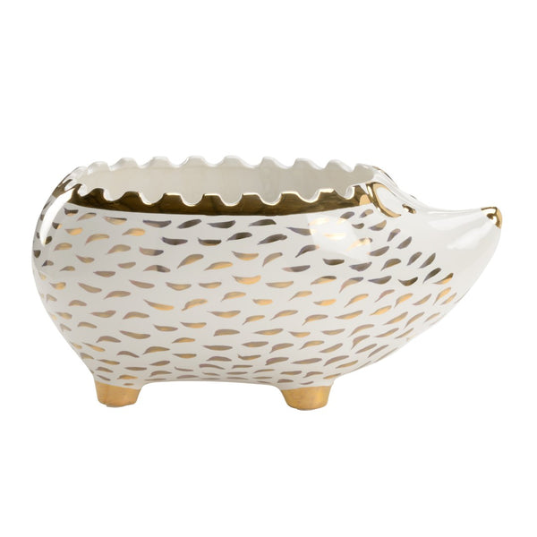 Chelsea House Hedgehog Shayla Copas White & Gold Ceramic Bowl — Whimsical Trinket Dish, Jewelry Tray, Snack Server 385171