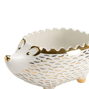 Chelsea House Hedgehog Shayla Copas White & Gold Ceramic Bowl — Whimsical Trinket Dish, Jewelry Tray, Snack Server 385171
