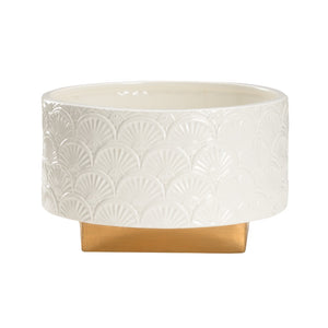 Chelsea House Deco Elegant Ceramic Cachepot With Art Deco Fan Motif, Glossy White Glaze And Subtle Gold Accents 385174