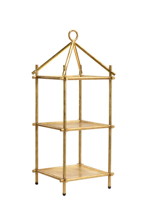 Chelsea House Chiseled Antique Gold Three-Tier Tray For Entertaining & Decor — Sculptural Iron Display, 27.5" H 385175
