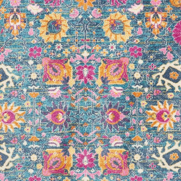 HomeRoots 5' Blue and Orange Floral Distressed Area Rug – Timeless Charm and Durability for Any Space! 5' x 7' 385176