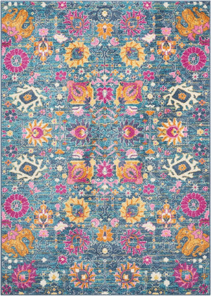 HomeRoots 5' Blue and Orange Floral Distressed Area Rug – Timeless Charm and Durability for Any Space! 5' x 7' 385176