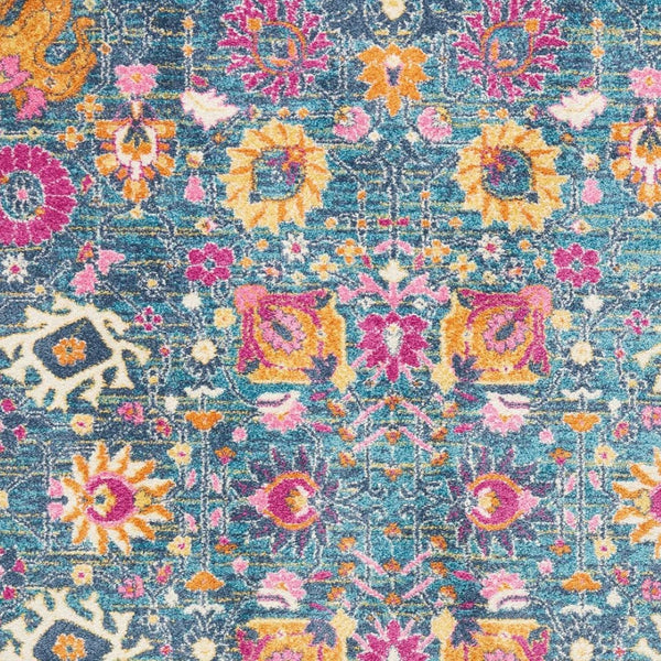 HomeRoots 5' Blue and Orange Floral Distressed Area Rug – Timeless Charm and Durability for Any Space! 5' x 7' 385176