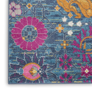 HomeRoots 5' Blue and Orange Floral Distressed Area Rug – Timeless Charm and Durability for Any Space! 5' x 7' 385176