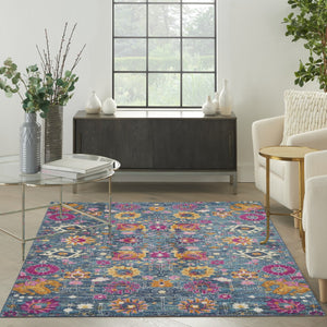 HomeRoots 5' Blue and Orange Floral Distressed Area Rug – Timeless Charm and Durability for Any Space! 5' x 7' 385176