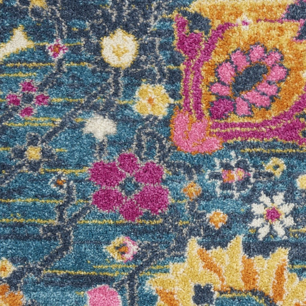 HomeRoots 5' Blue and Orange Floral Distressed Area Rug – Timeless Charm and Durability for Any Space! 5' Round 385177