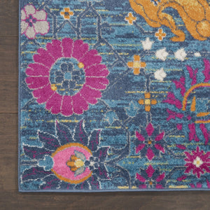 HomeRoots 5' Blue and Orange Floral Distressed Area Rug – Timeless Charm and Durability for Any Space! 7' x 10' 385179