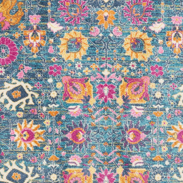 HomeRoots 5' Blue and Orange Floral Distressed Area Rug – Timeless Charm and Durability for Any Space! 7' x 10' 385179
