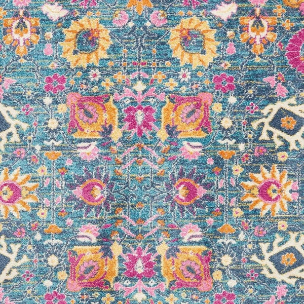 HomeRoots 5' Blue and Orange Floral Distressed Area Rug – Timeless Charm and Durability for Any Space! 7' x 10' 385179