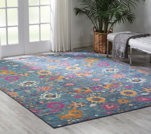 HomeRoots 5' Blue and Orange Floral Distressed Area Rug – Timeless Charm and Durability for Any Space! 7' x 10' 385179