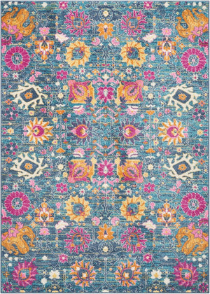 HomeRoots 5' Blue and Orange Floral Distressed Area Rug – Timeless Charm and Durability for Any Space! 7' x 10' 385179