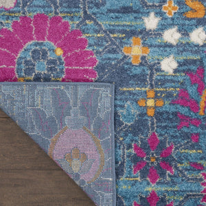 HomeRoots 5' Blue and Orange Floral Distressed Area Rug – Timeless Charm and Durability for Any Space! 7' x 10' 385179