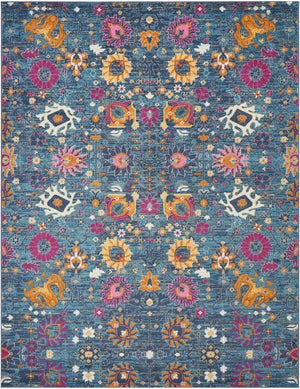 HomeRoots 5' Blue and Orange Floral Distressed Area Rug – Timeless Charm and Durability for Any Space! 8' x 10' 385182